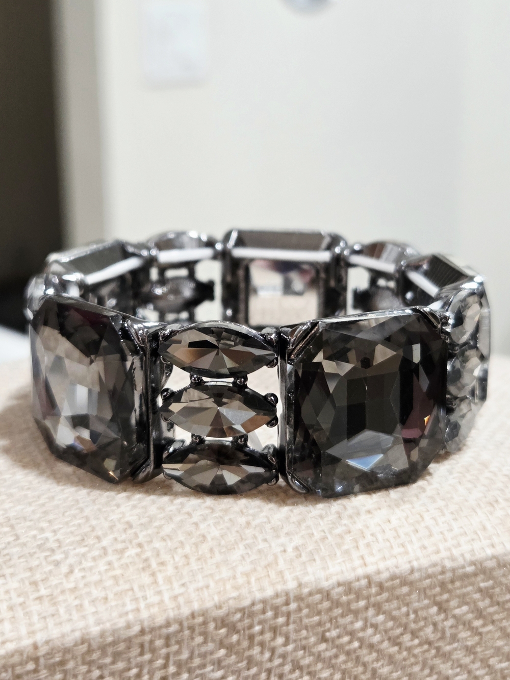 Smoky Genuine Australian Crystal Stretch Bracelet - Gunmetal Setting